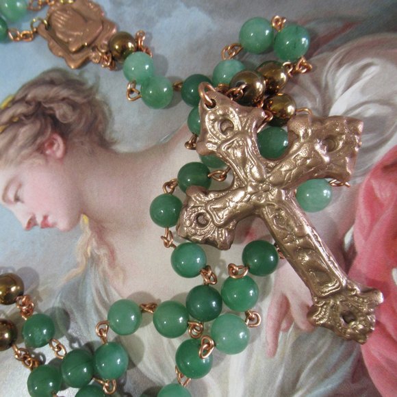 Nephrite Jade Rosary on Copper, Healing Prayer - Picture 5 of 10